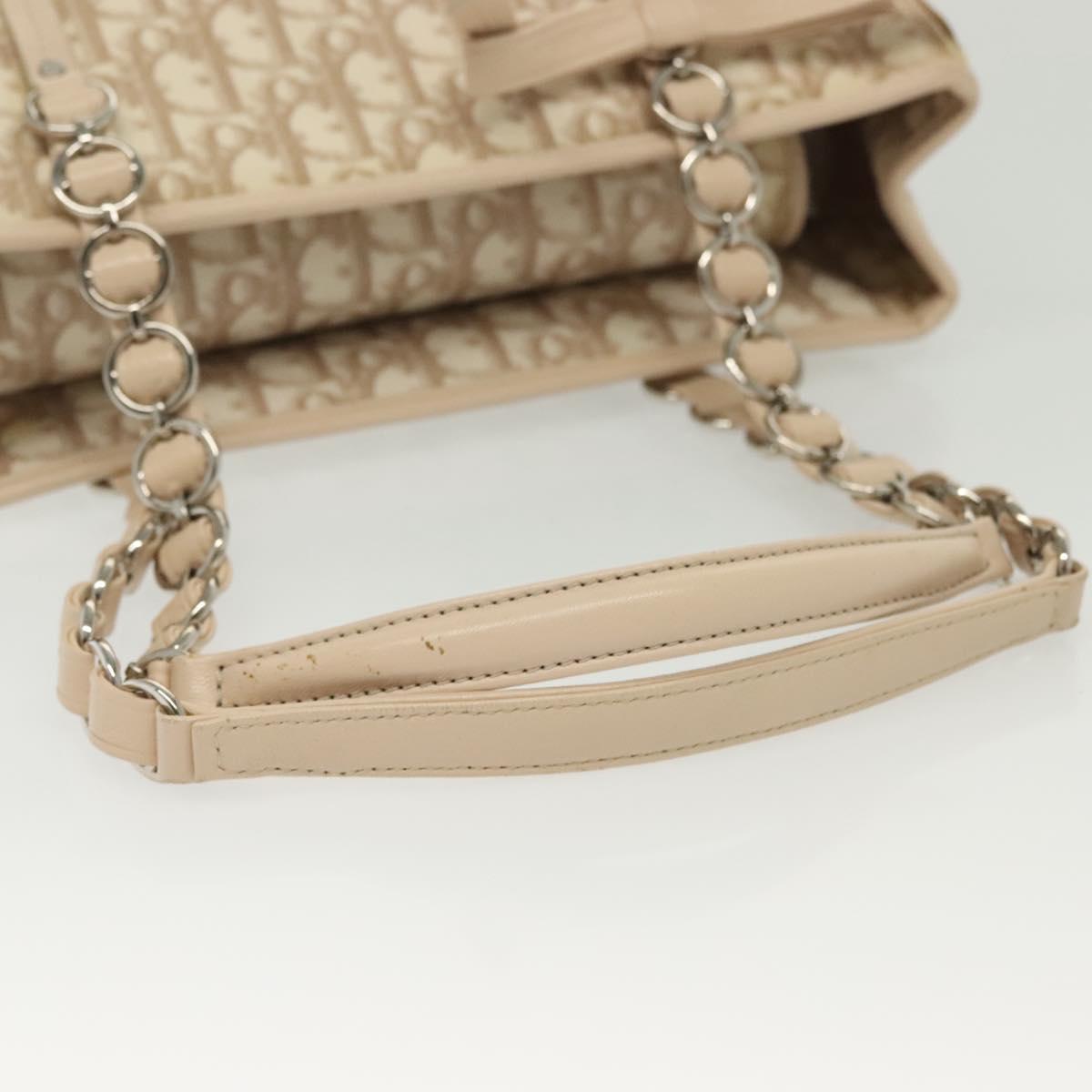 Christian Dior Trotter Canvas Romantic Chain Tote Bag PVC Beige Auth 140098