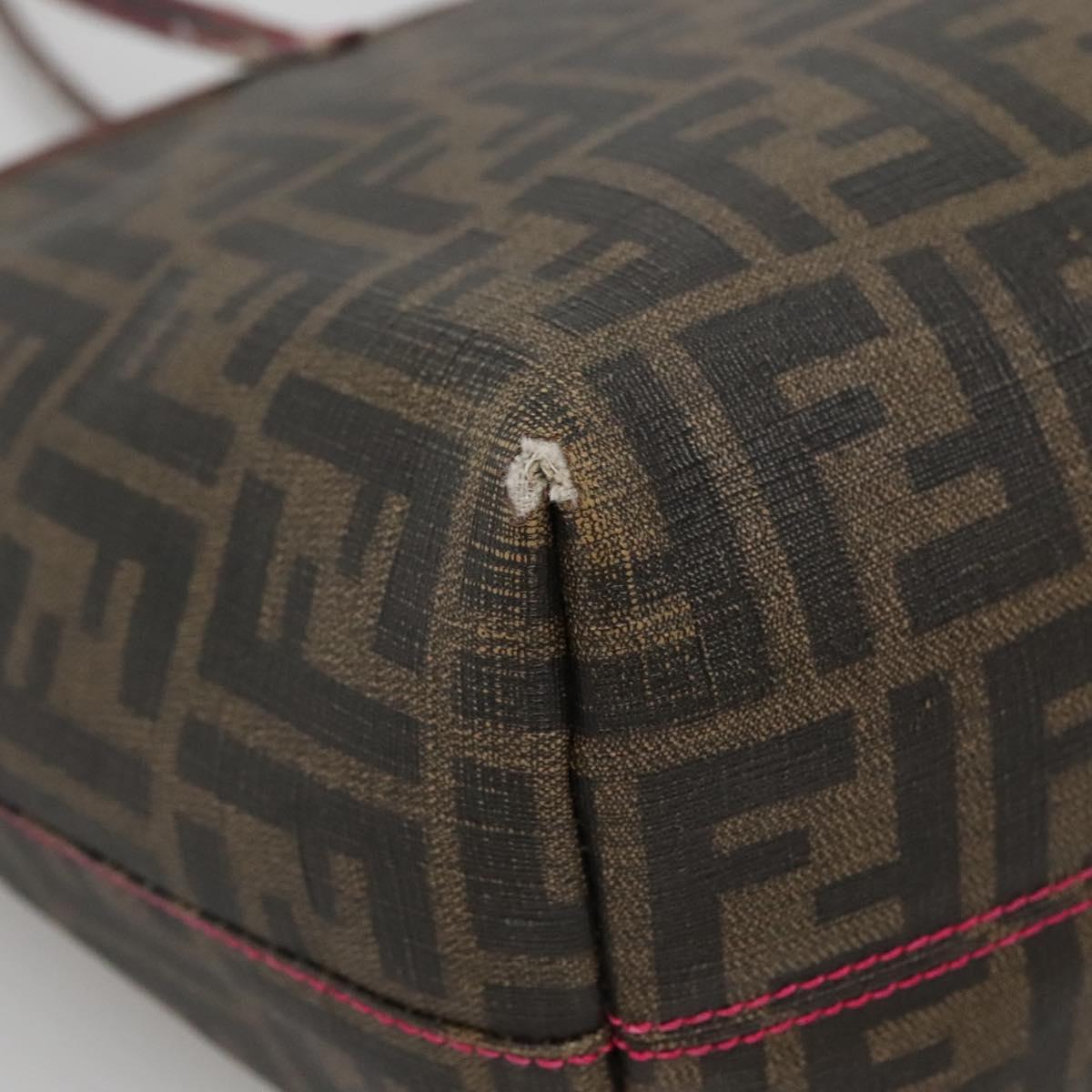 FENDI Zucca Canvas Tote Bag Brown Black gold Auth 140099