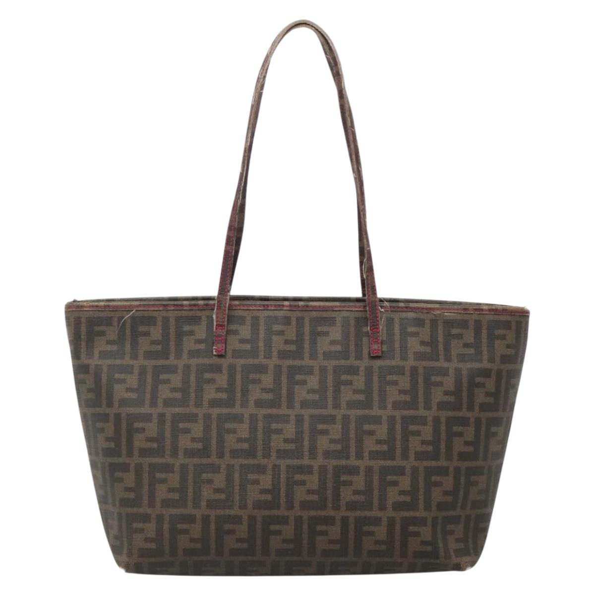 FENDI Zucca Canvas Tote Bag Brown Black gold Auth 140099