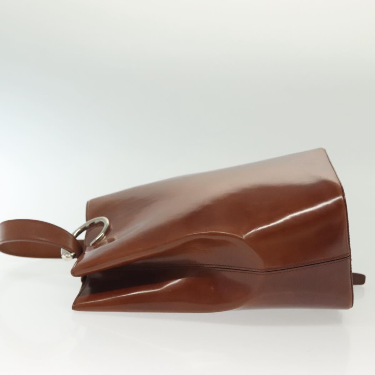 CARTIER Shoulder Bag Enamel Brown Silver Auth 140103