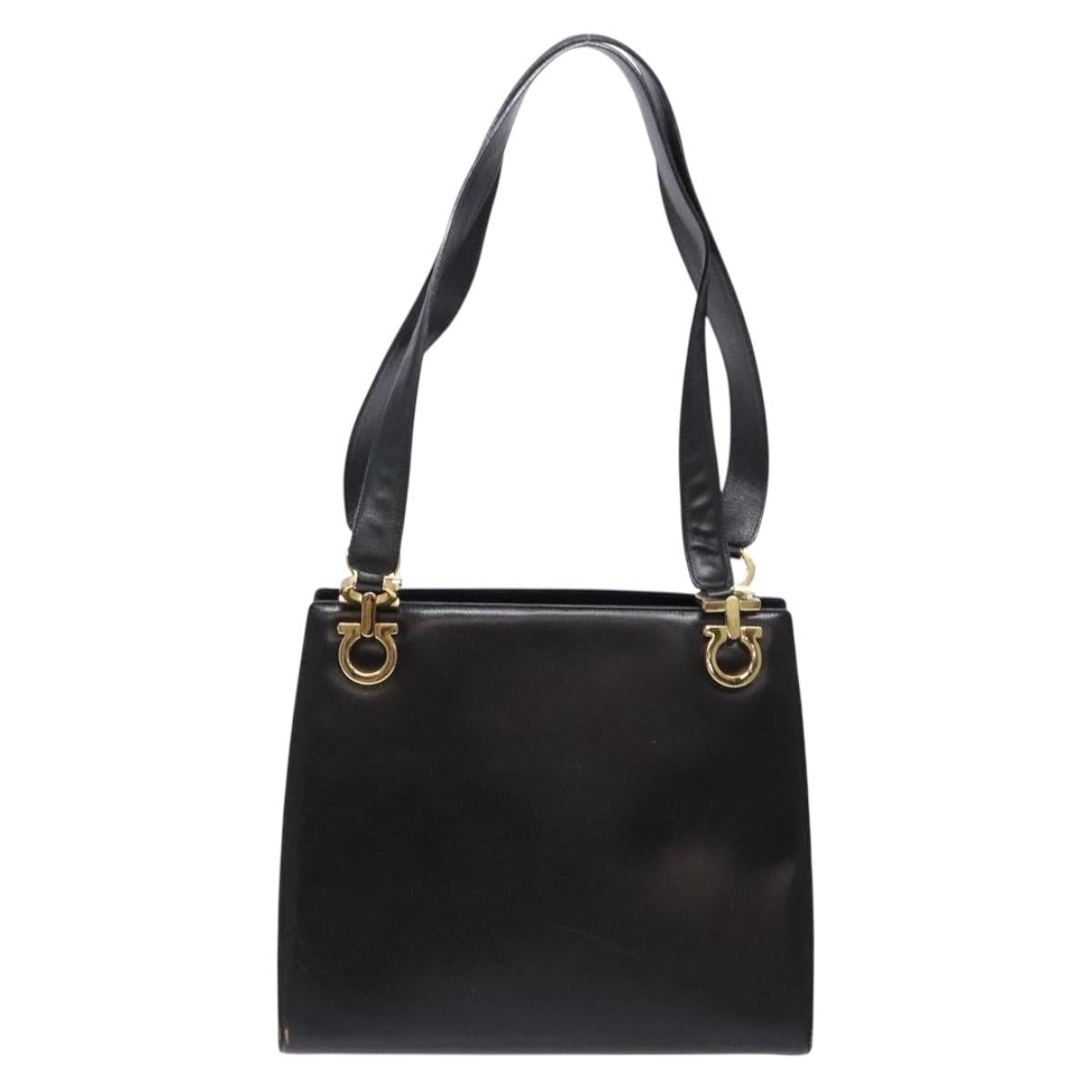 Salvatore Ferragamo Gancini Shoulder Bag Leather Black Gold Auth 140104