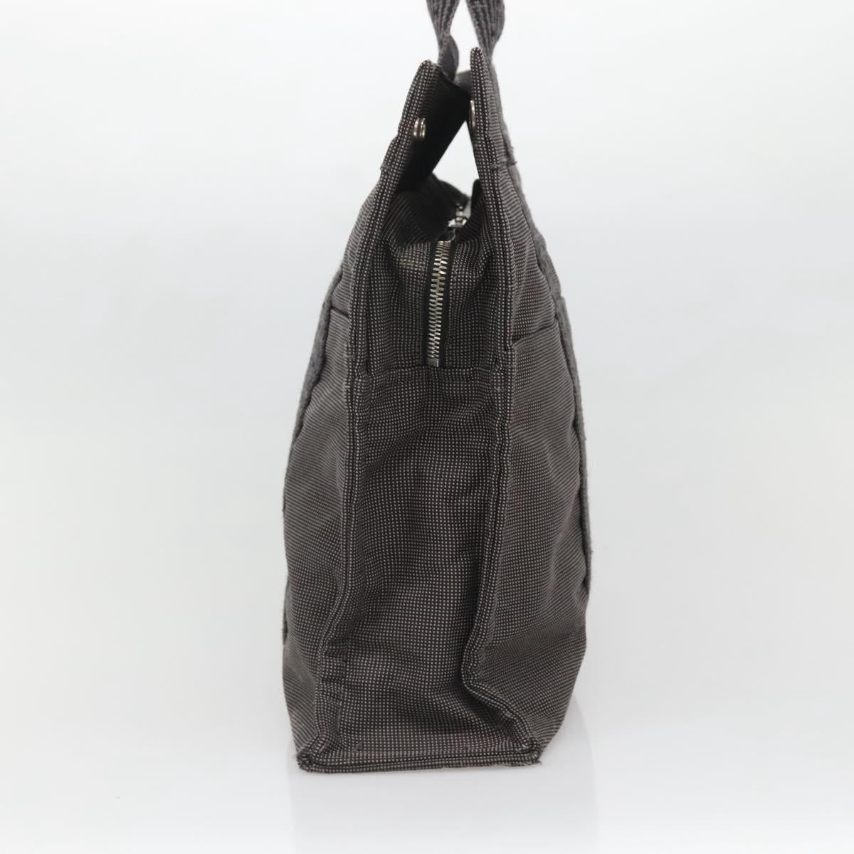 HERMES Her Line MM Hand Bag Canvas Gray Silver Auth 140106