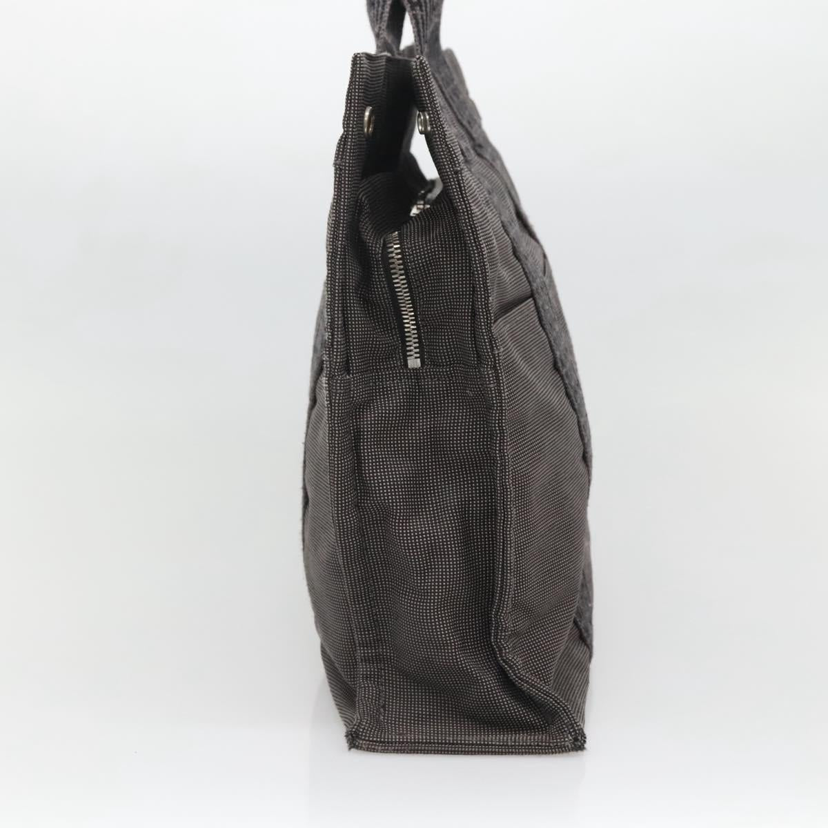 HERMES Her Line MM Hand Bag Canvas Gray Silver Auth 140106