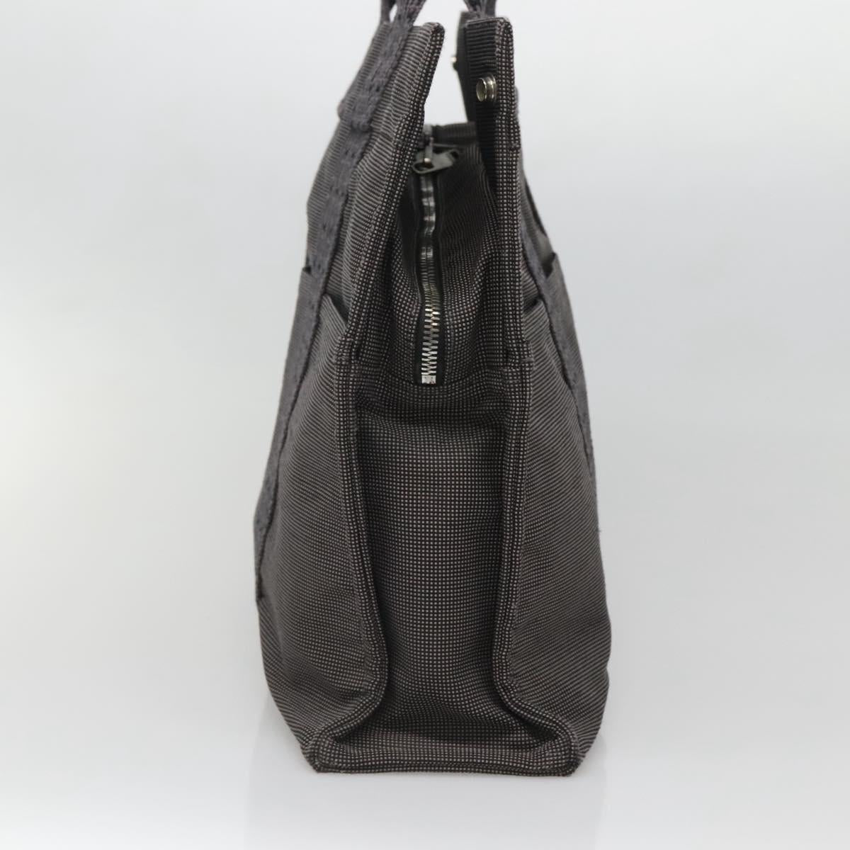 HERMES Her Line MM Hand Bag Canvas Gray Silver Auth 140108