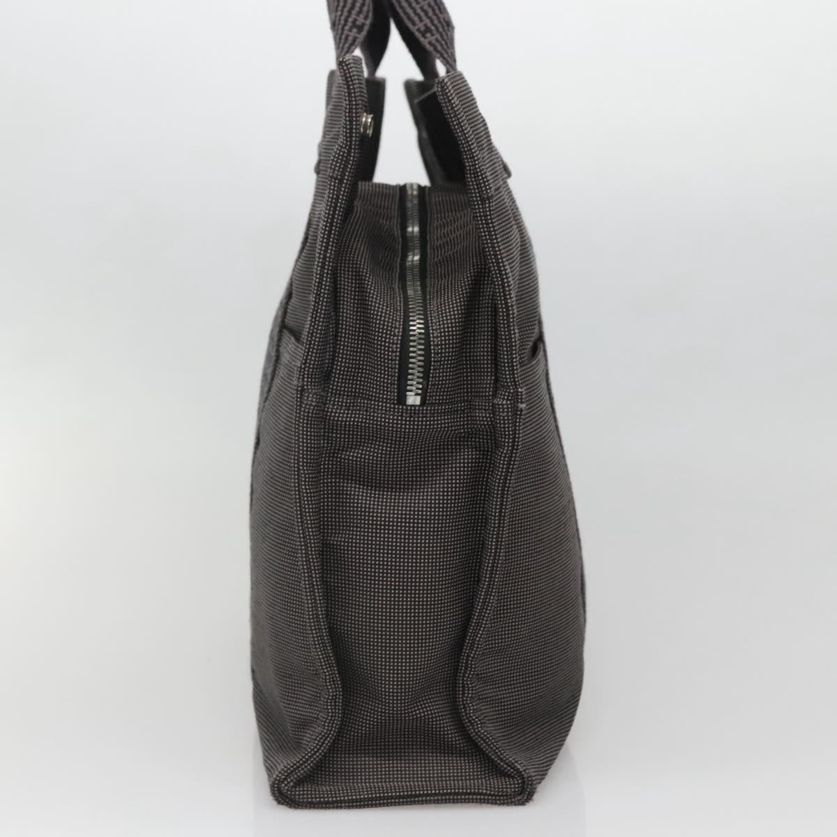 HERMES Her Line MM Hand Bag Canvas Gray Silver Auth 140108