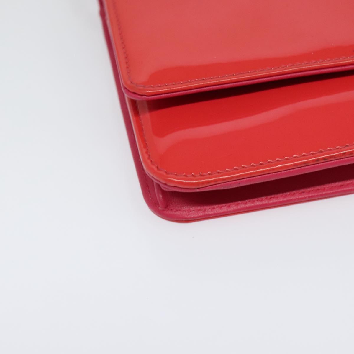 CHANEL Chain Shoulder Wallet Enamel Pink Silver CC Auth 140117