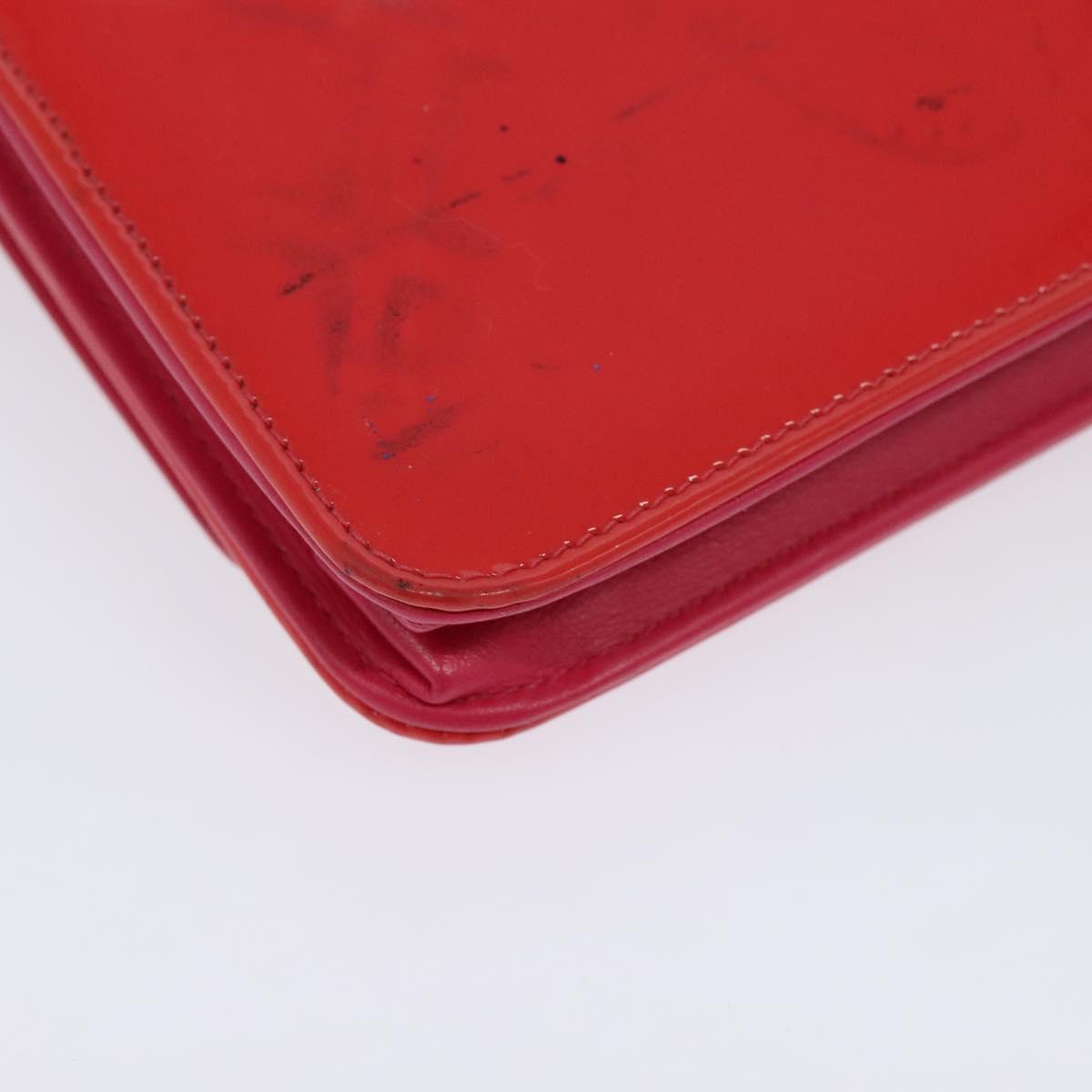 CHANEL Chain Shoulder Wallet Enamel Pink Silver CC Auth 140117