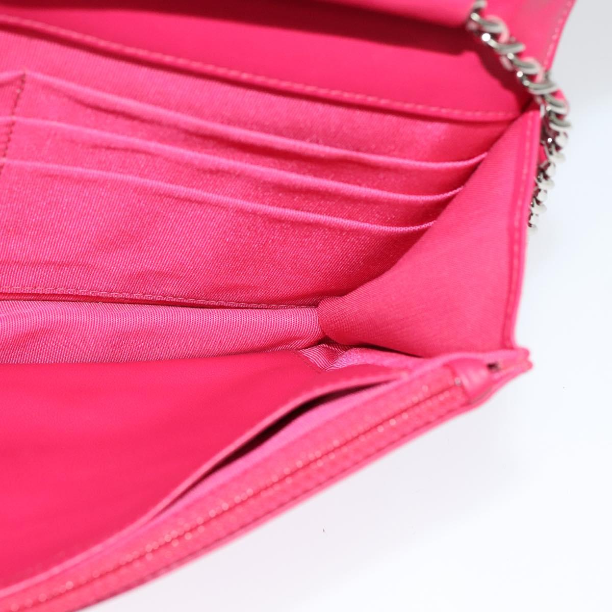 CHANEL Chain Shoulder Wallet Enamel Pink Silver CC Auth 140117
