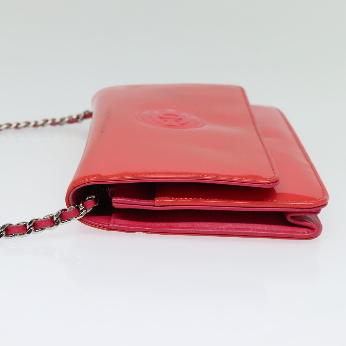 CHANEL Chain Shoulder Wallet Enamel Pink Silver CC Auth 140117