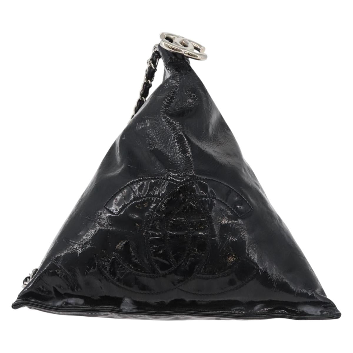 CHANEL Chain Shoulder Bag Patent leather Black Silver CC Auth 140118