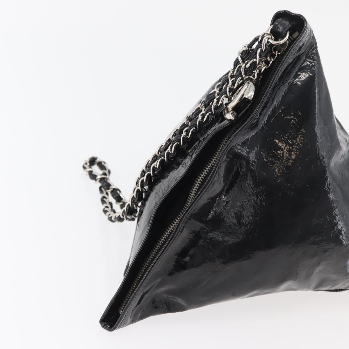 CHANEL Chain Shoulder Bag Patent leather Black Silver CC Auth 140118