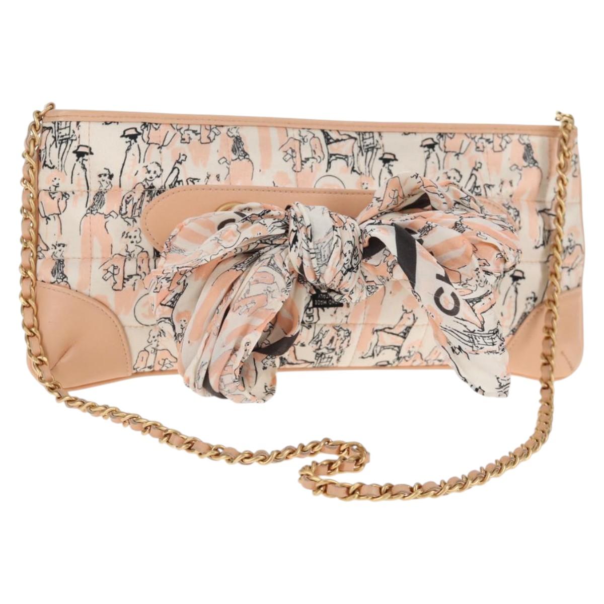 CHANEL Chain Shoulder Bag Silk Pink Gold CC Auth 140122SAV