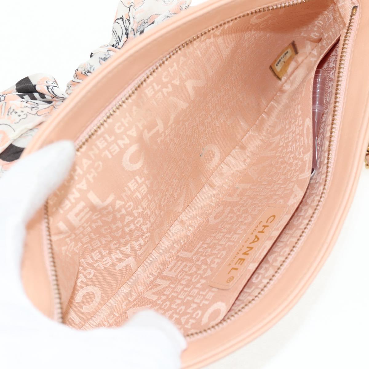 CHANEL Chain Shoulder Bag Silk Pink Gold CC Auth 140122SAV