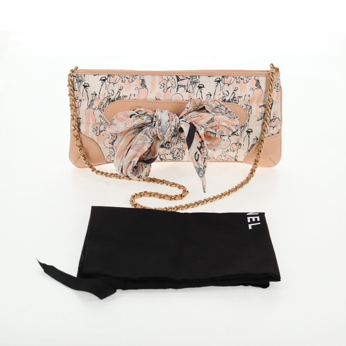 CHANEL Chain Shoulder Bag Silk Pink Gold CC Auth 140122SAV
