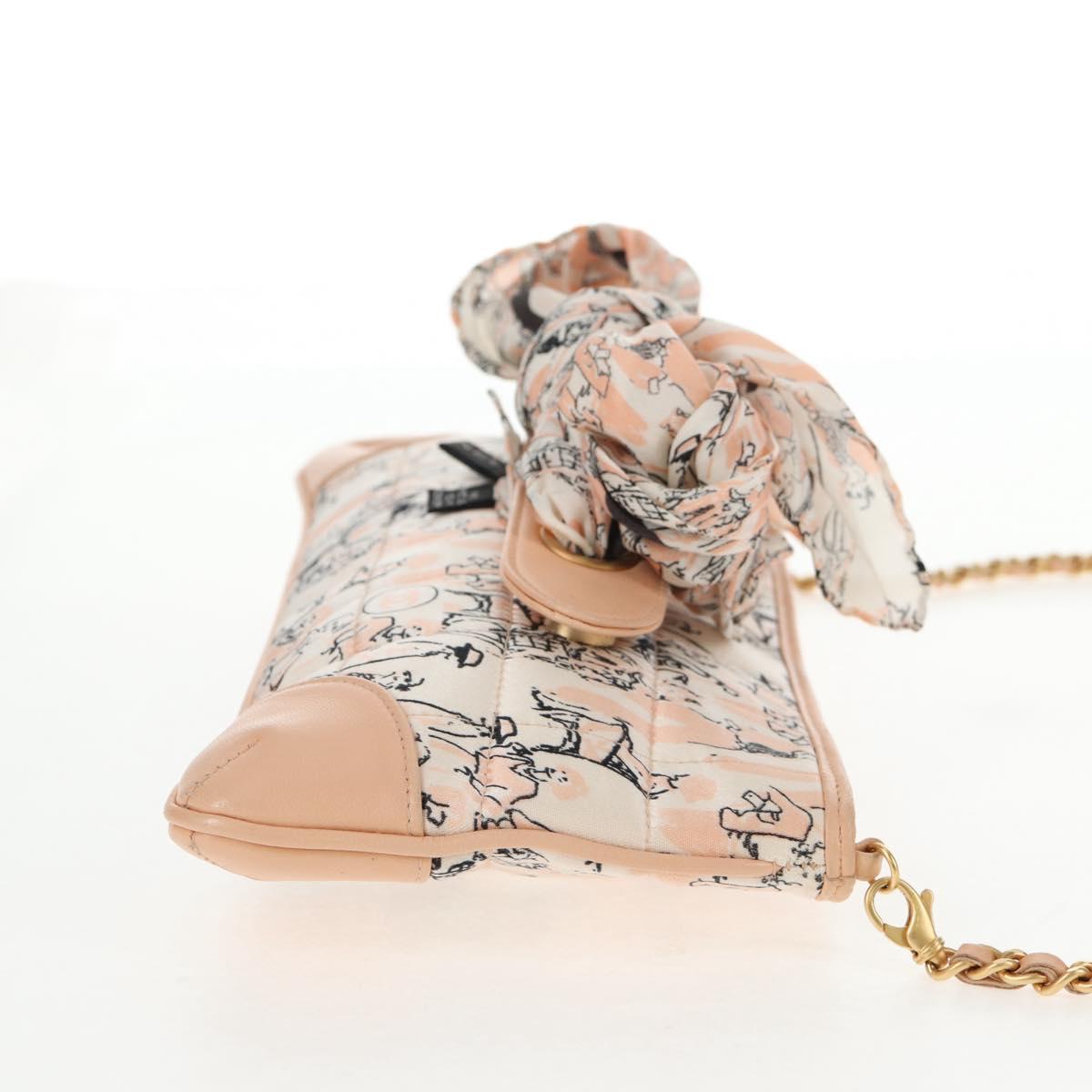 CHANEL Chain Shoulder Bag Silk Pink Gold CC Auth 140122SAV