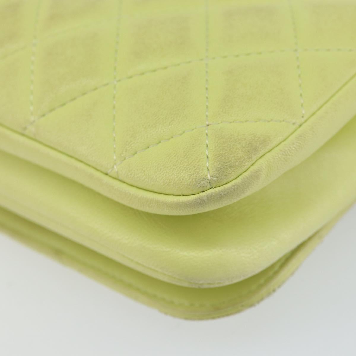 CHANEL Matelasse Chain Shoulder Bag Lamb Skin LIme Green Silver CC Auth 140123V