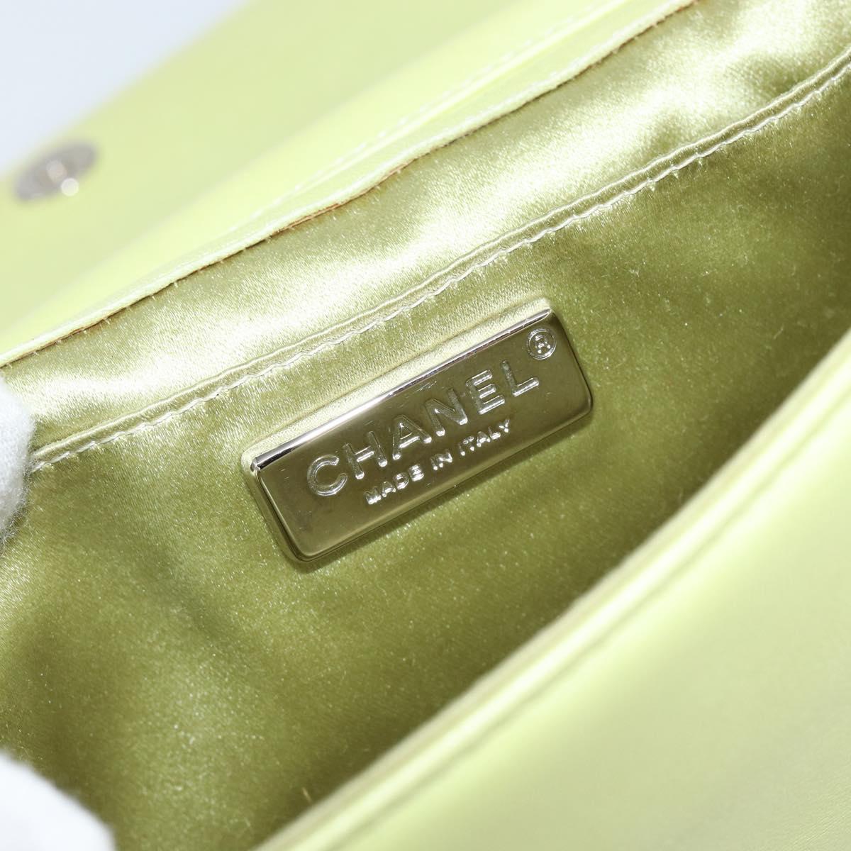 CHANEL Matelasse Chain Shoulder Bag Lamb Skin LIme Green Silver CC Auth 140123V