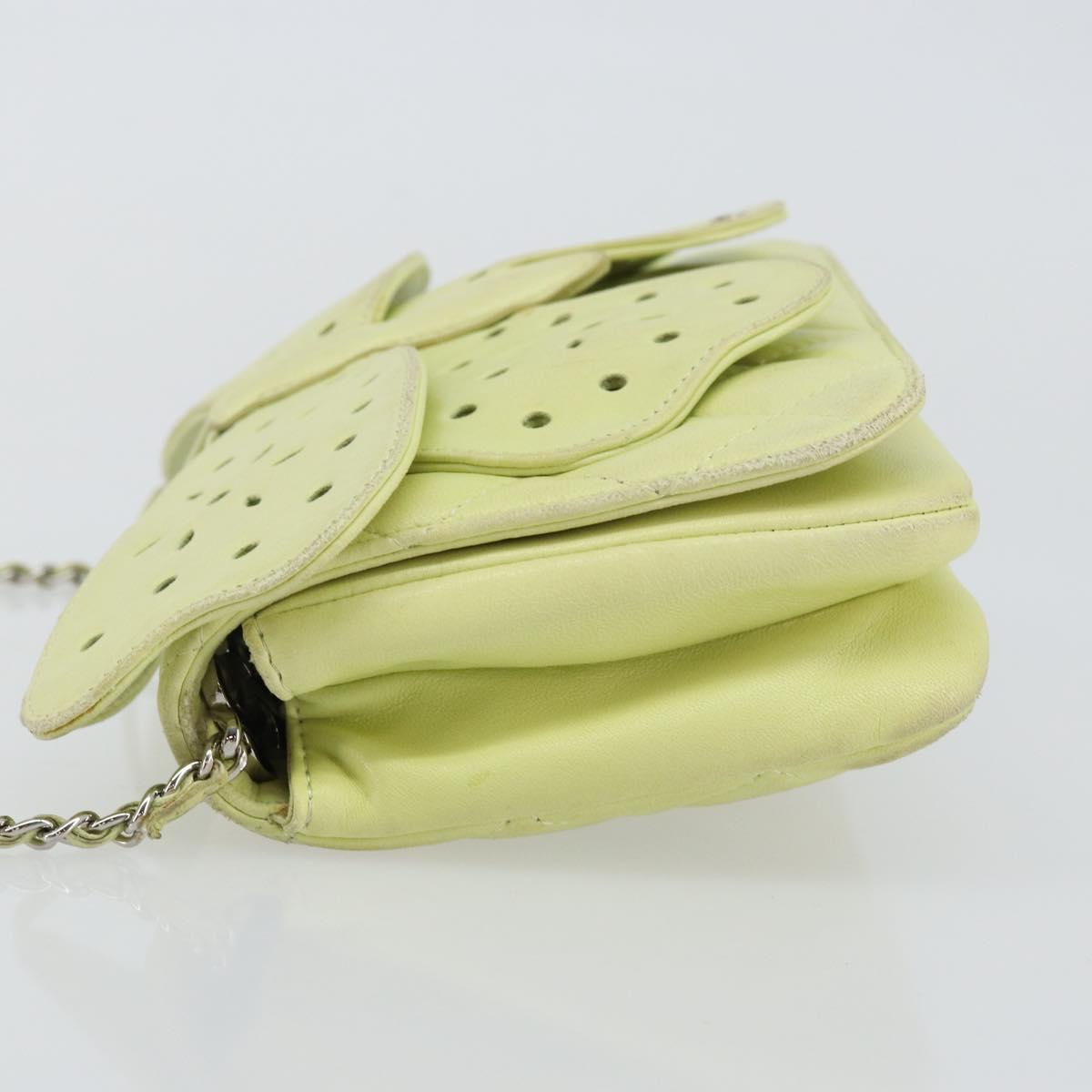 CHANEL Matelasse Chain Shoulder Bag Lamb Skin LIme Green Silver CC Auth 140123V