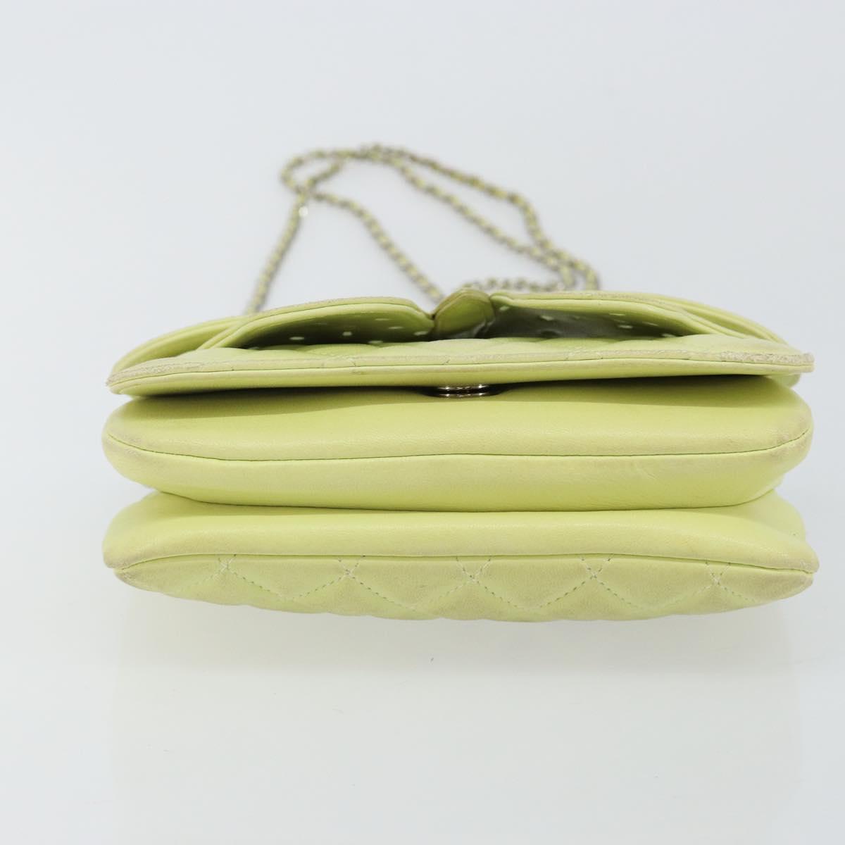 CHANEL Matelasse Chain Shoulder Bag Lamb Skin LIme Green Silver CC Auth 140123V