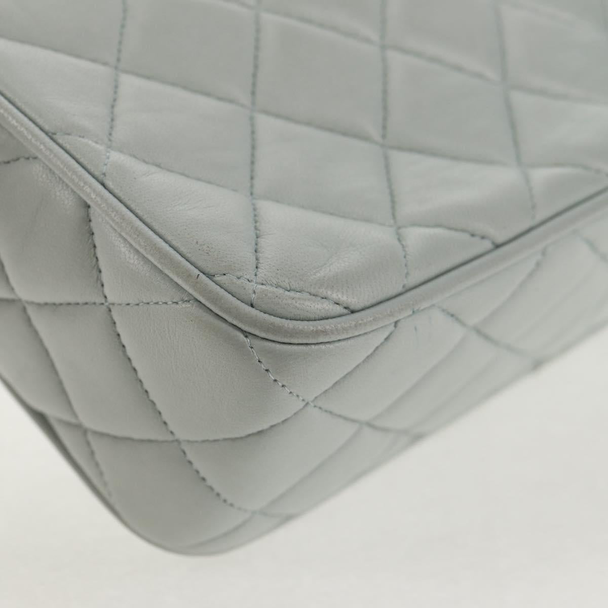 CHANEL Matelasse Chain Shoulder Bag Lamb Skin Light Blue Gold CC Auth 140125V