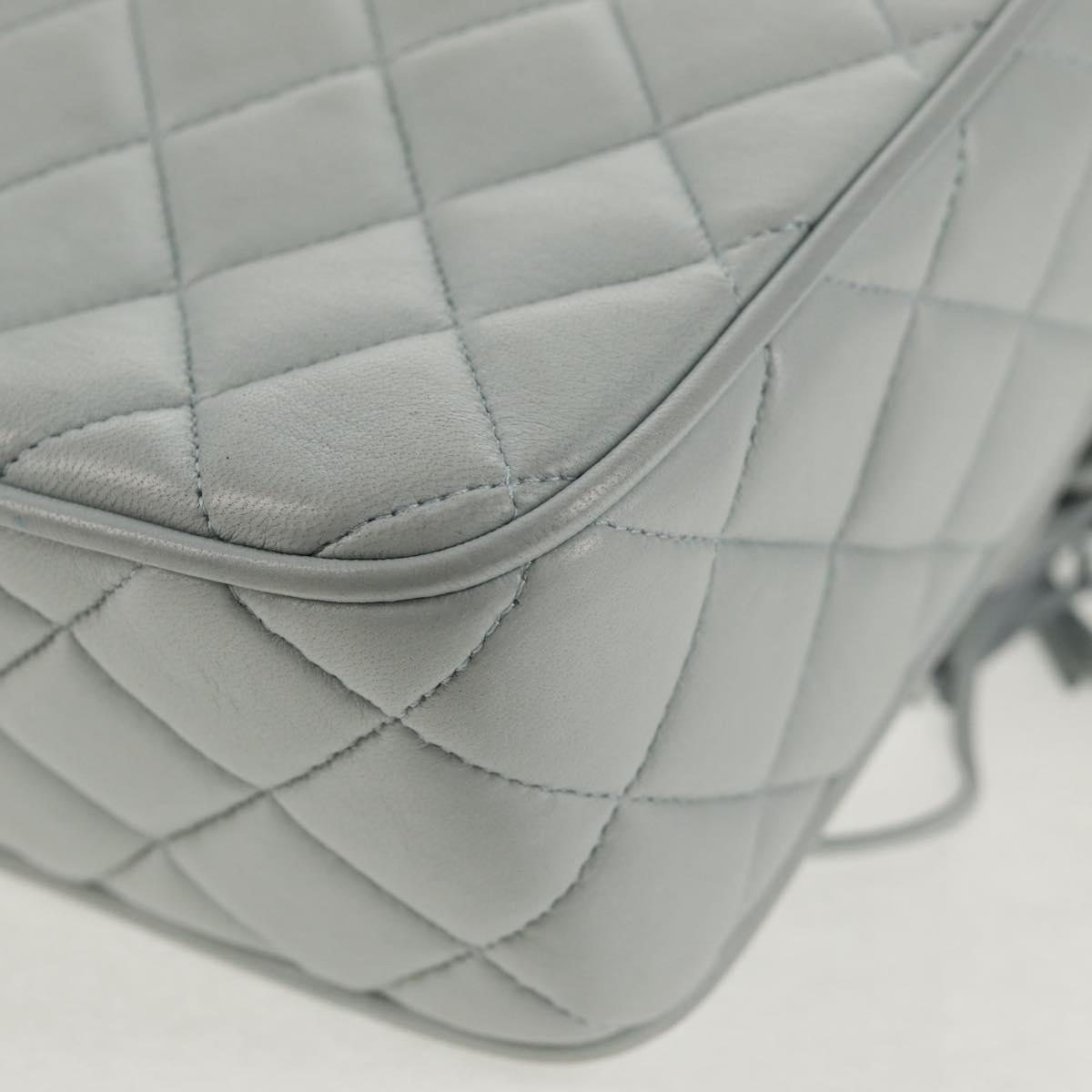 CHANEL Matelasse Chain Shoulder Bag Lamb Skin Light Blue Gold CC Auth 140125V