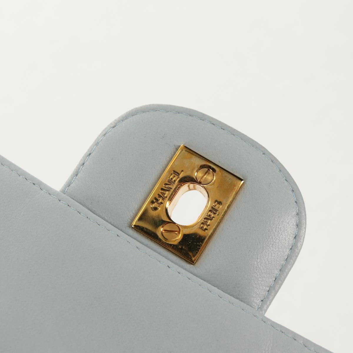 CHANEL Matelasse Chain Shoulder Bag Lamb Skin Light Blue Gold CC Auth 140125V