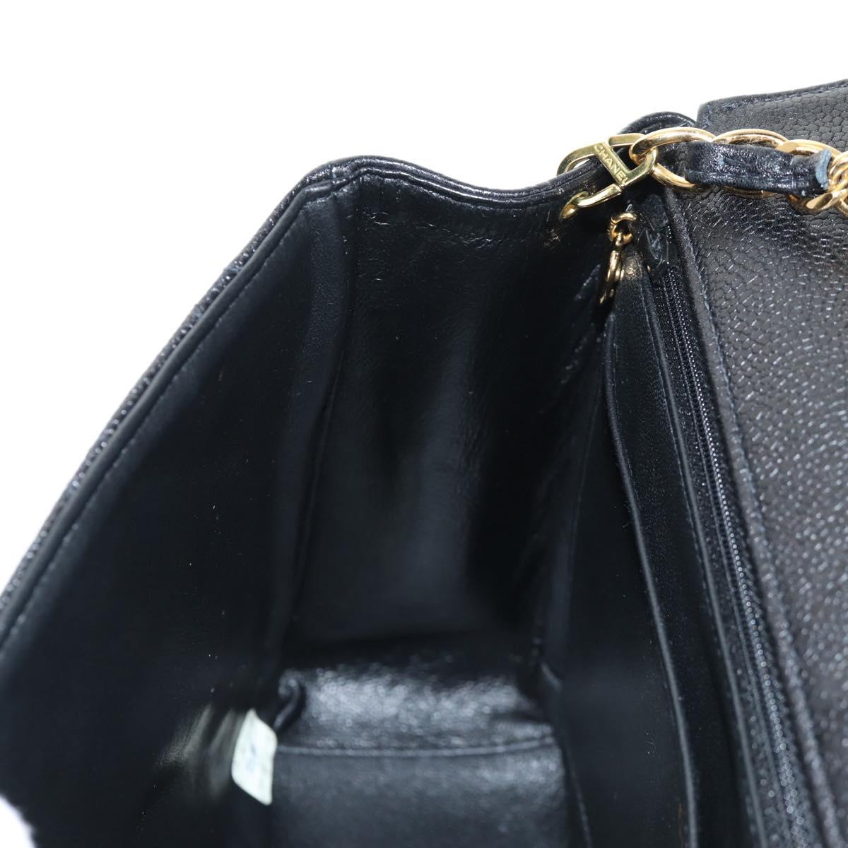 CHANEL Matelasse Diana Chain Shoulder Bag Caviar Skin Black CC Auth 140126SM