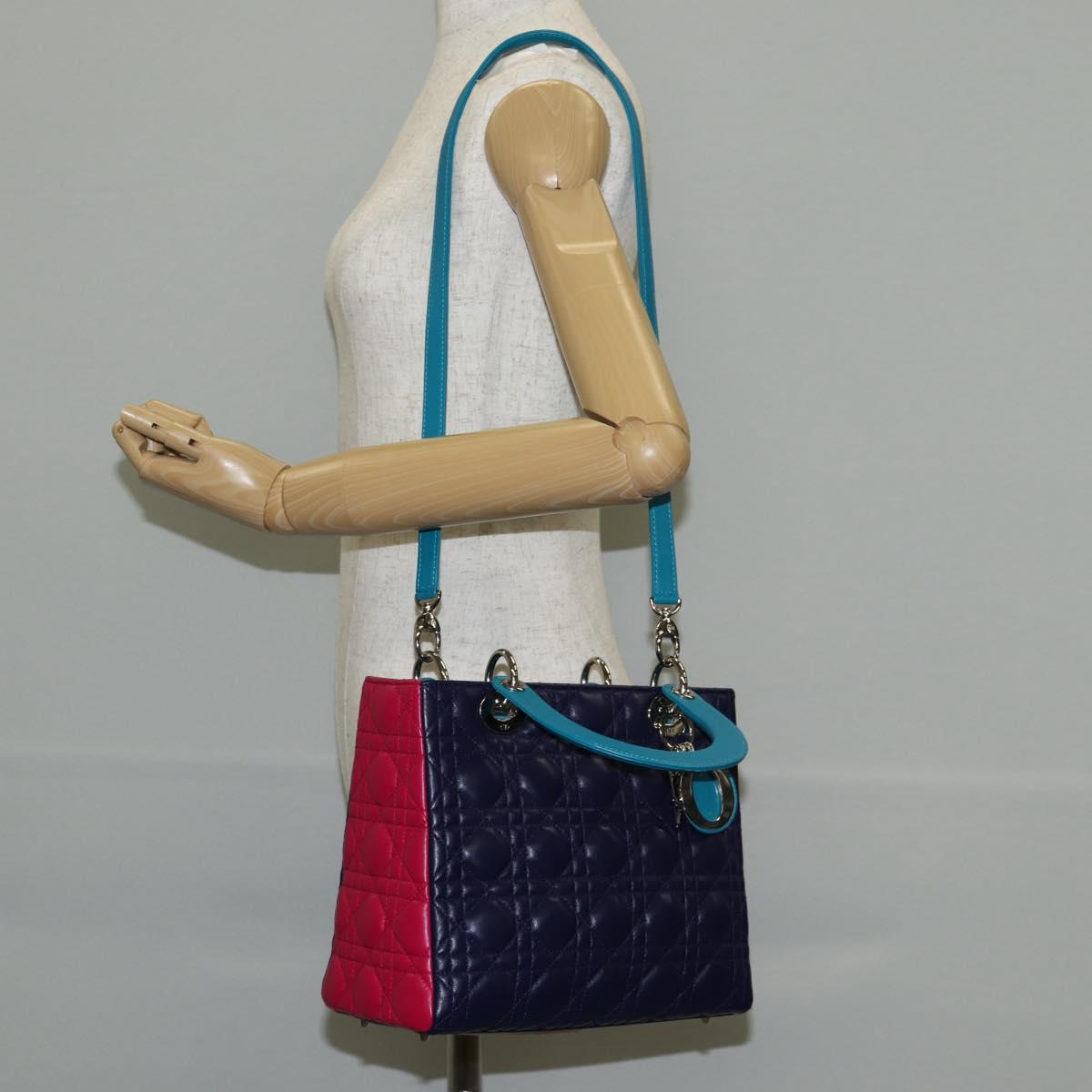 Christian Dior Canage Hand Bag Leather 2way Multicolor Silver Auth 140132M