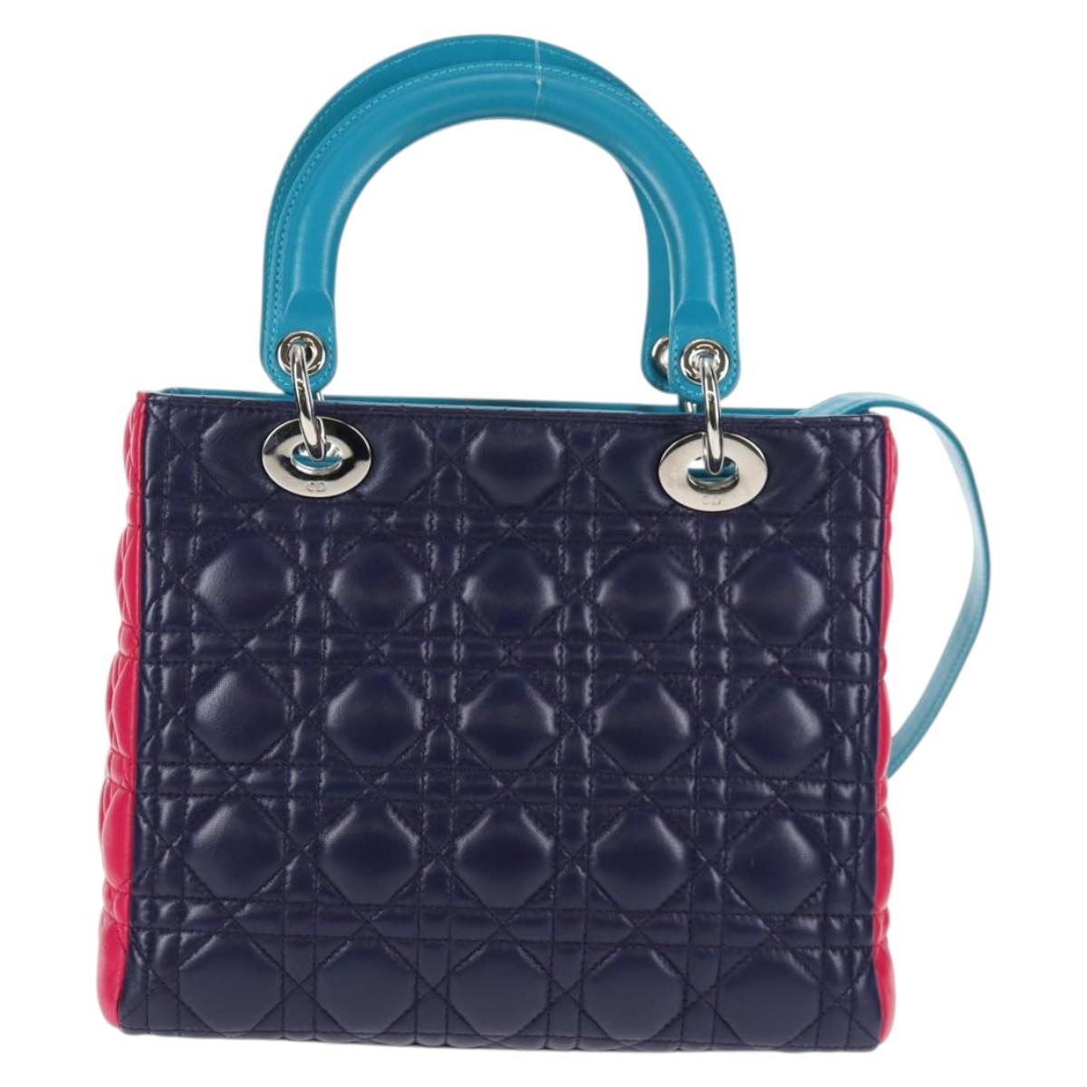 Christian Dior Canage Hand Bag Leather 2way Multicolor Silver Auth 140132SAM