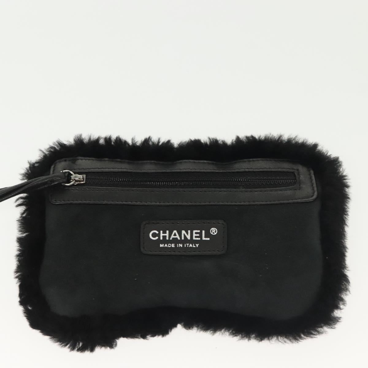 CHANEL Chain Choco Bar Shoulder Bag Mouton Black Silver CC Auth 140140