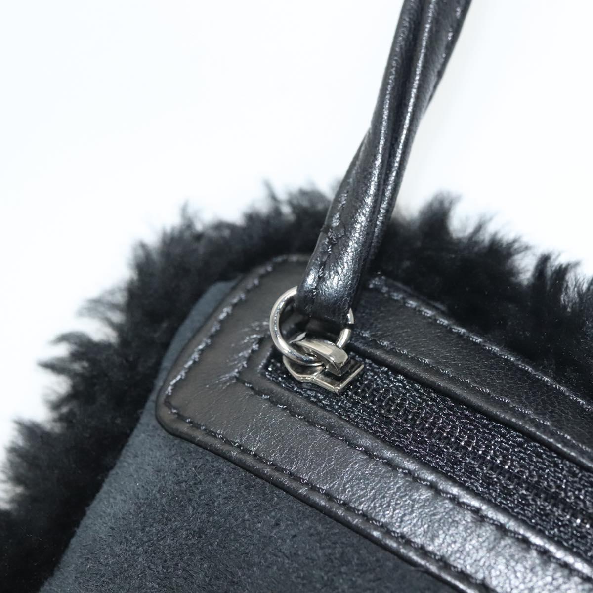 CHANEL Chain Choco Bar Shoulder Bag Mouton Black Silver CC Auth 140140