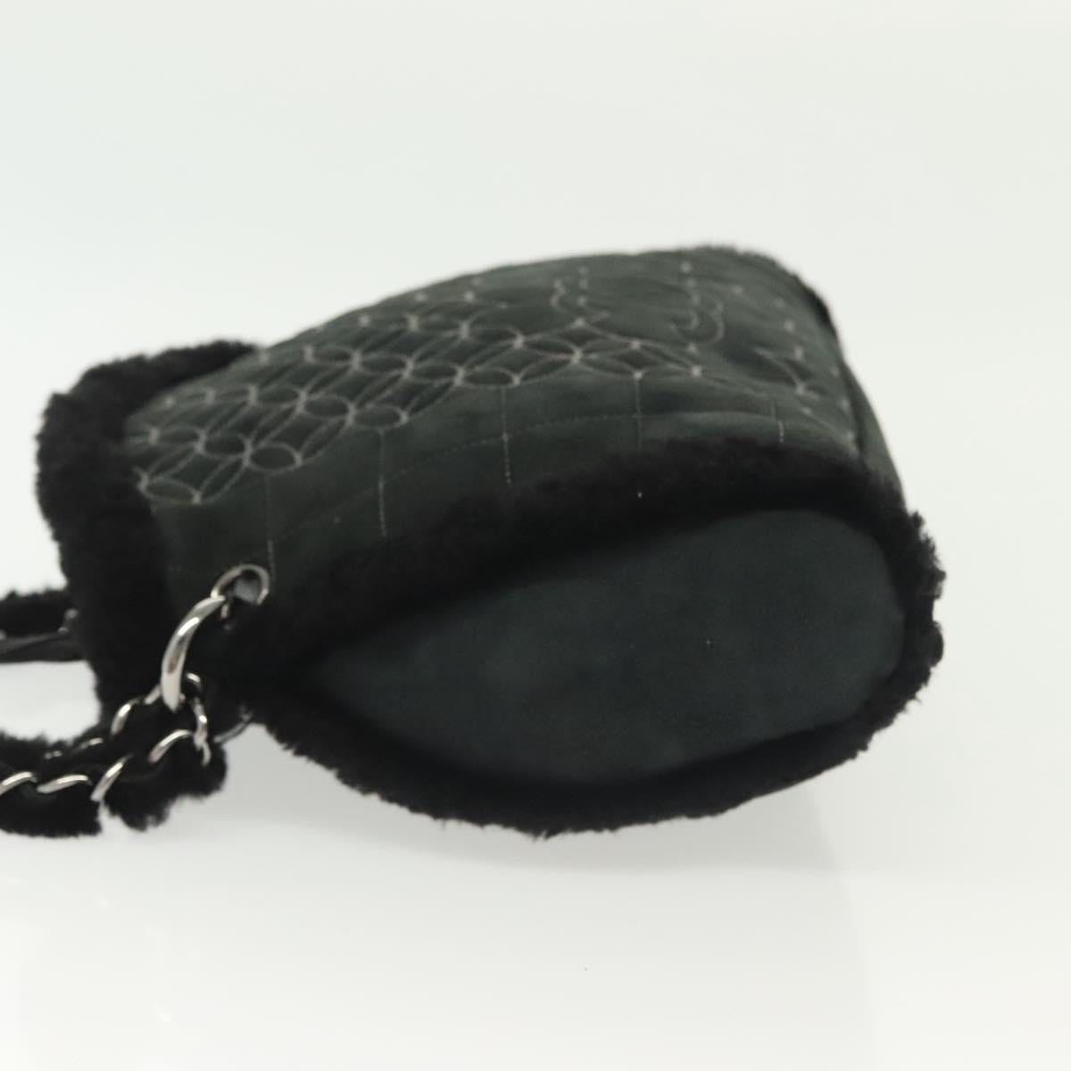 CHANEL Chain Choco Bar Shoulder Bag Mouton Black Silver CC Auth 140140