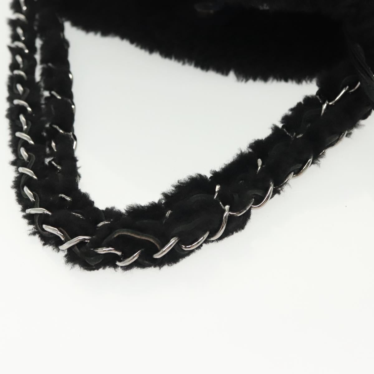 CHANEL Chain Choco Bar Shoulder Bag Mouton Black Silver CC Auth 140140