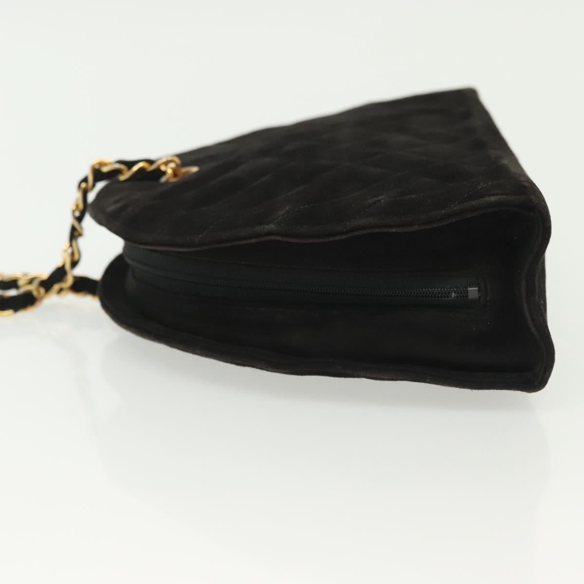 CHANEL Matelasse Chain Shoulder Bag Suede Black Gold CC Auth 140141