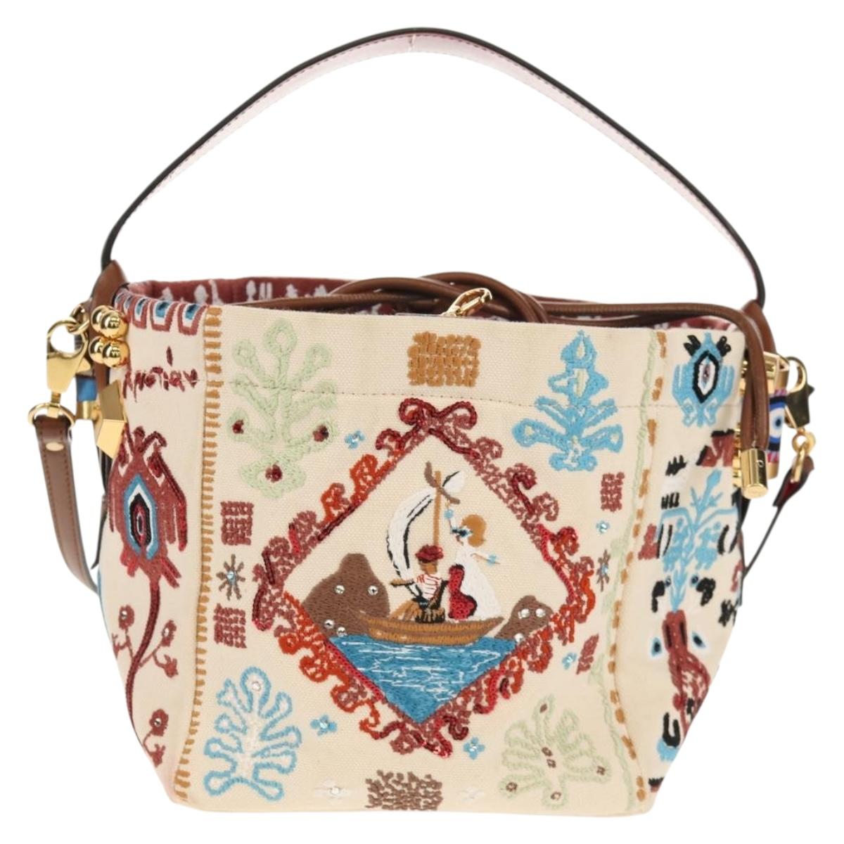 Christian Louboutin Shoulder Bag Canvas 2way Beige Gold Auth 140158V