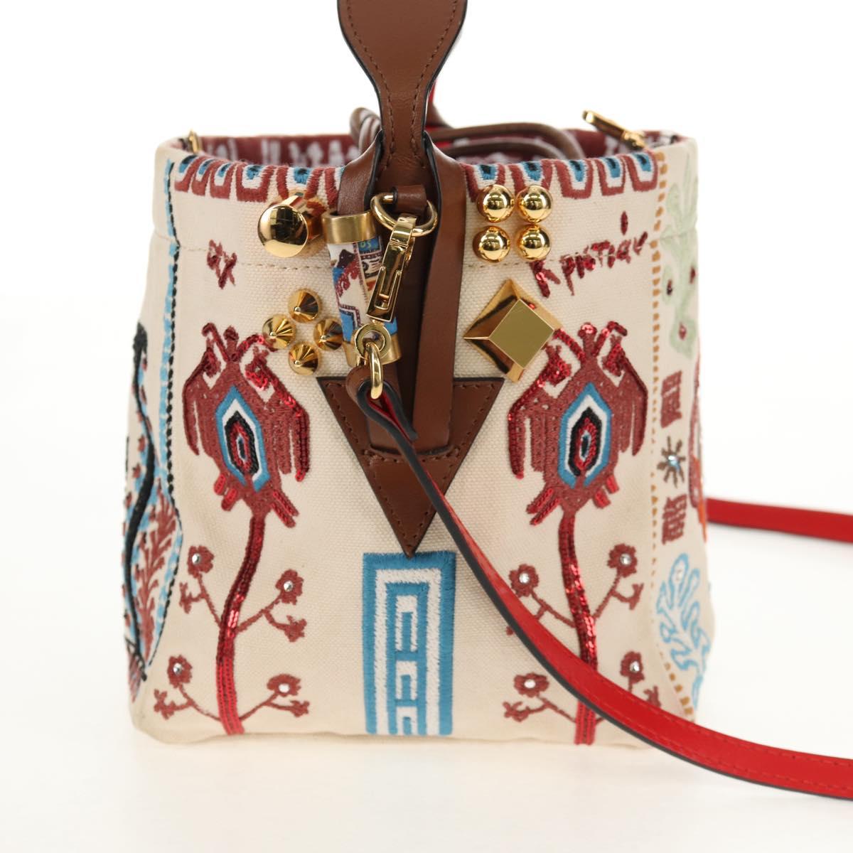 Christian Louboutin Shoulder Bag Canvas 2way Beige Gold Auth 140158V