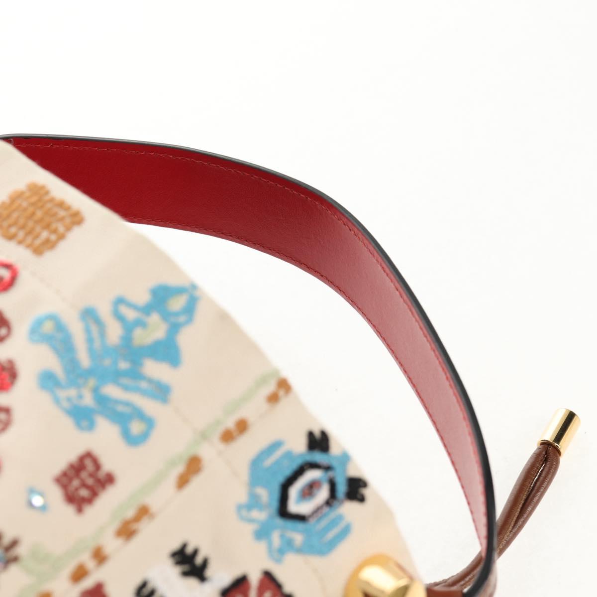 Christian Louboutin Shoulder Bag Canvas 2way Beige Gold Auth 140158V