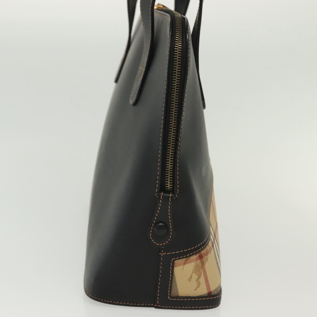 Burberrys Nova Check Hand Bag PVC Leather Black Beige Auth 140160