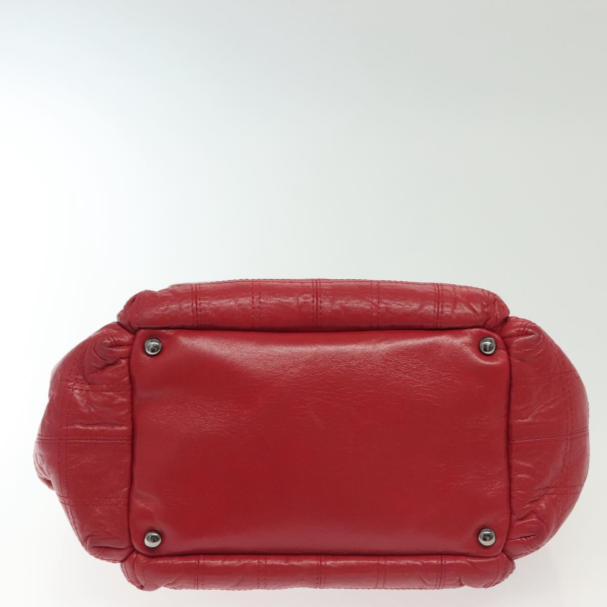CHANEL Choco Bar Chain Shoulder Bag Lamb Skin Red Silver CC Auth 140162