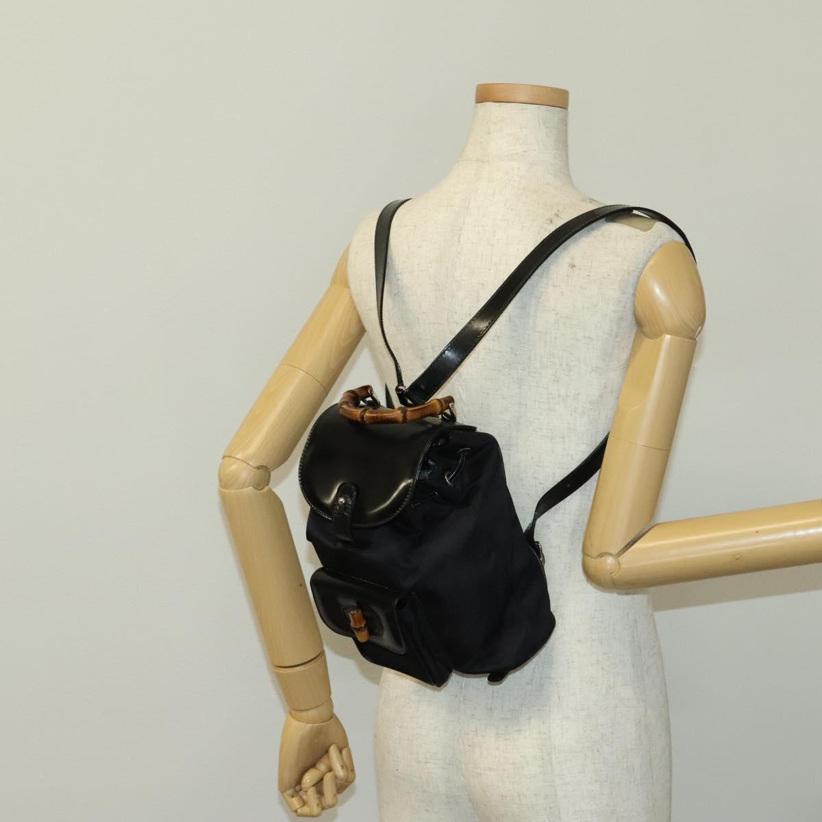 GUCCI Bamboo Backpack Canvas Black Silver 003 1998 0030 Auth 140163
