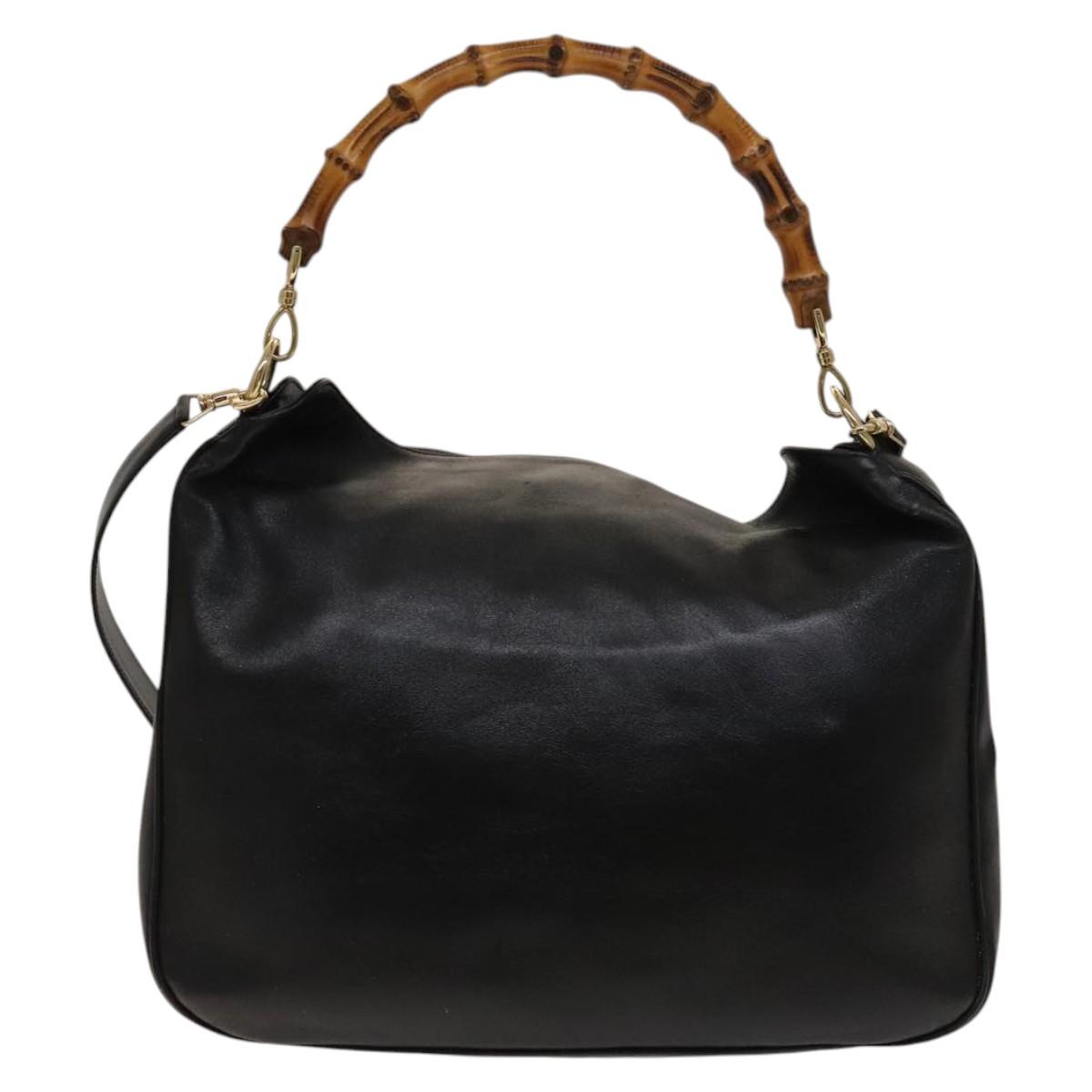 GUCCI Bamboo Shoulder Bag Leather 2way Black Gold 001 3444 1577 Auth 140164