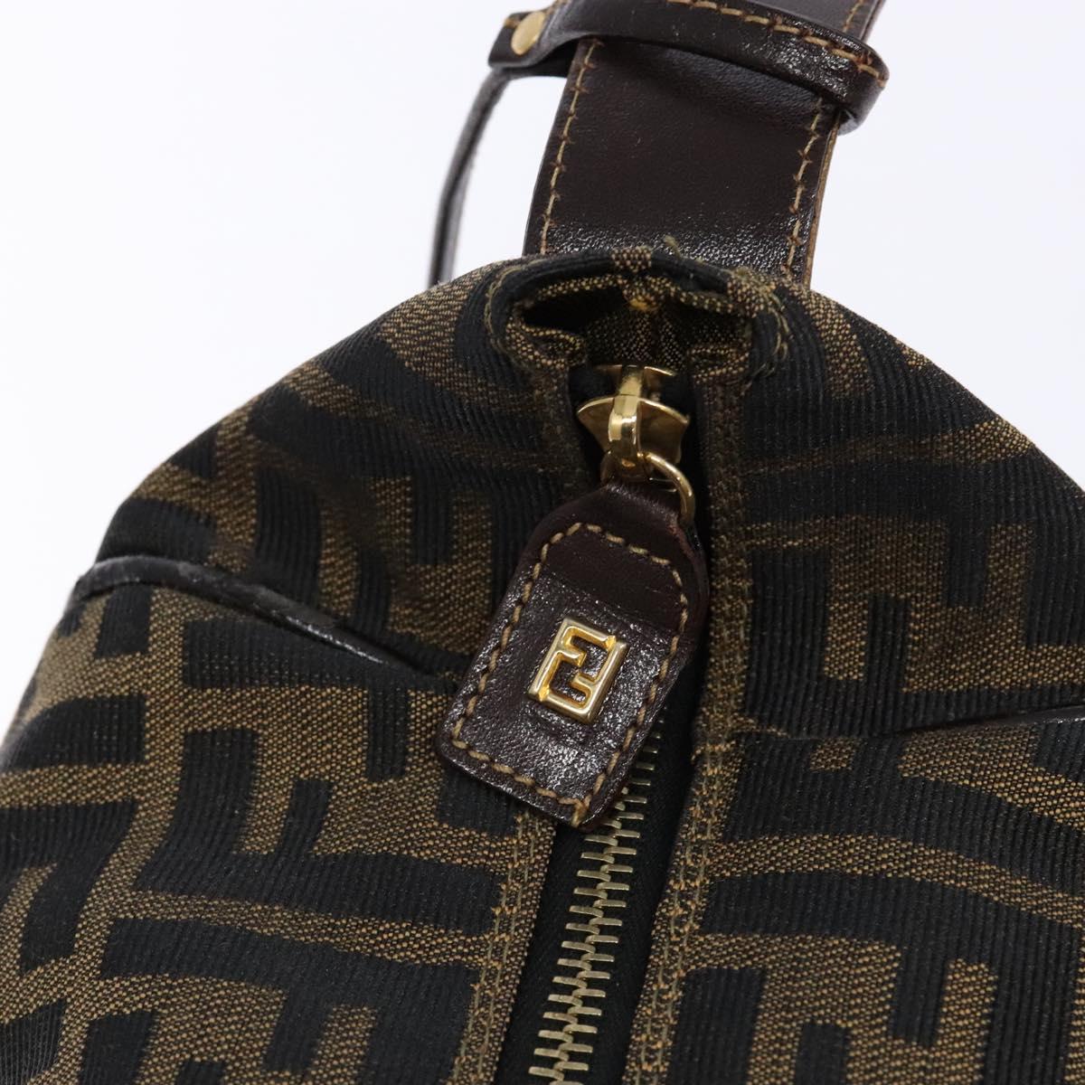 FENDI Zucca Canvas Vanity Pouch Black Brown Auth 140184