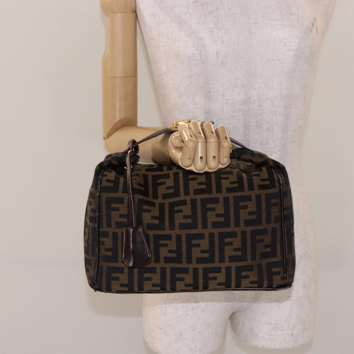 FENDI Zucca Canvas Vanity Pouch Black Brown Auth 140184