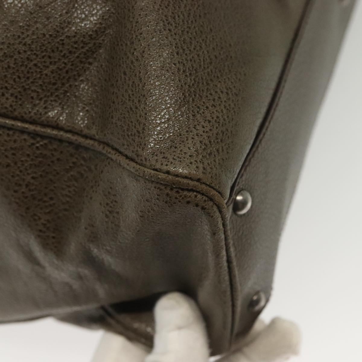 Salvatore Ferragamo Gancini Hand Bag Leather Khaki Silver Auth 140186