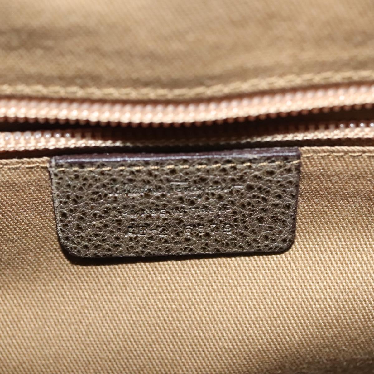 Salvatore Ferragamo Gancini Hand Bag Leather Khaki Silver Auth 140186
