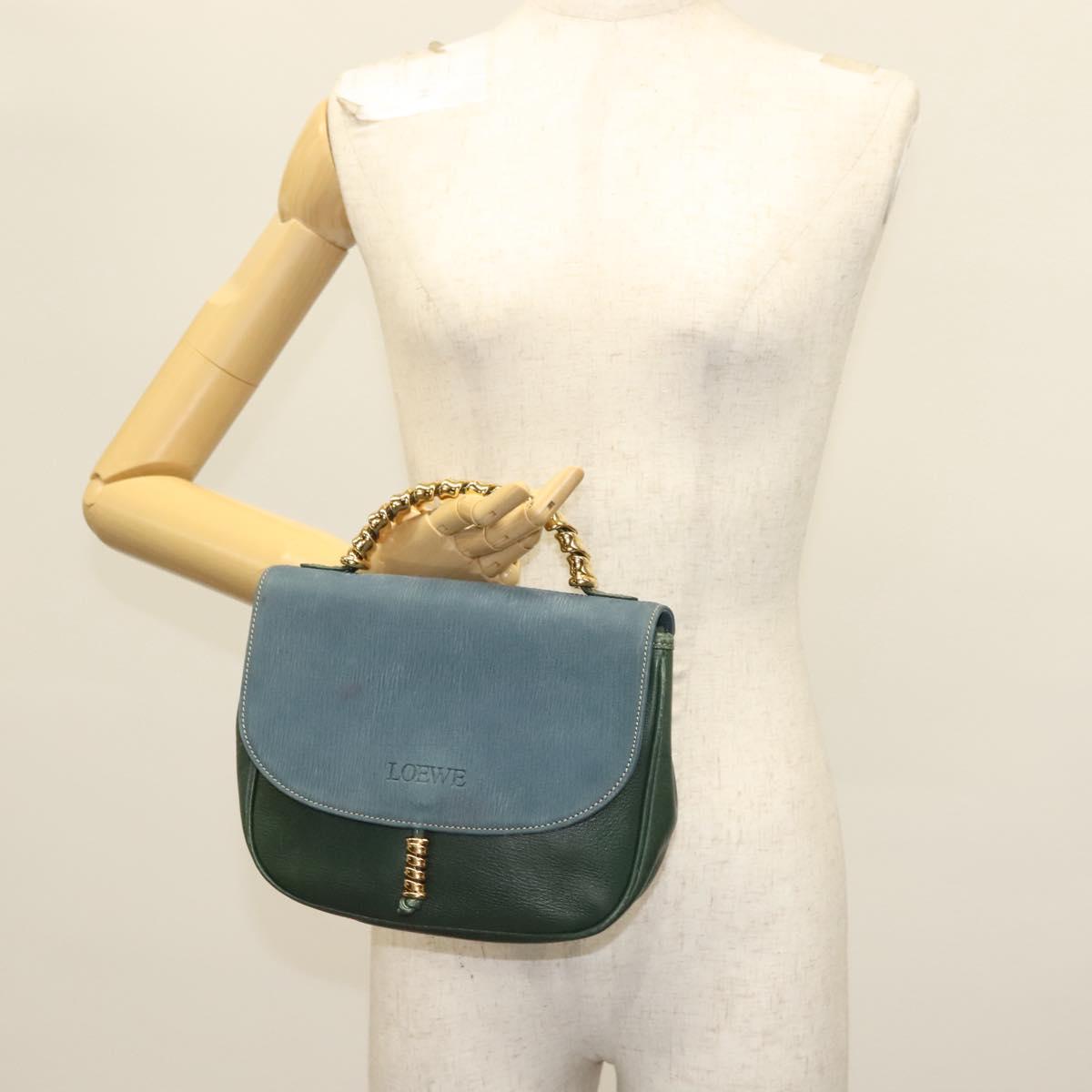 LOEWE Velazquez Hand Bag Leather Green Gold Auth 140193