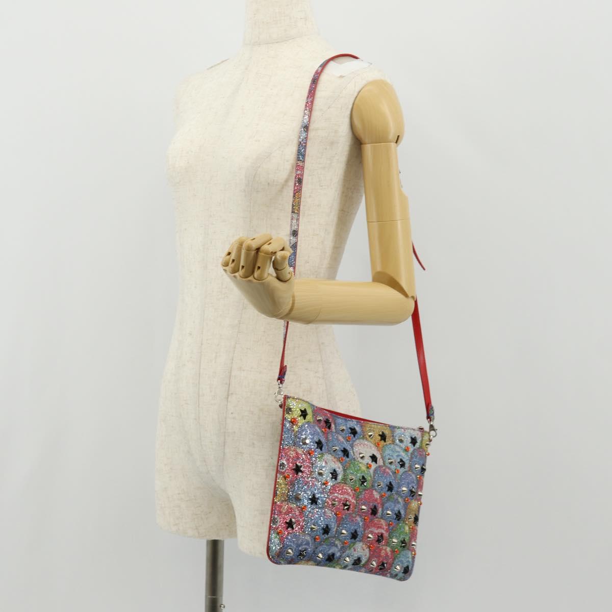 Christian Louboutin Shoulder Bag Sequin Red Silver Auth 140194V