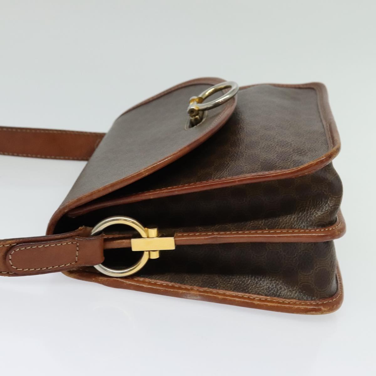 CELINE Macadam Canvas Shoulder Bag PVC Leather Brown Gold Auth 140198