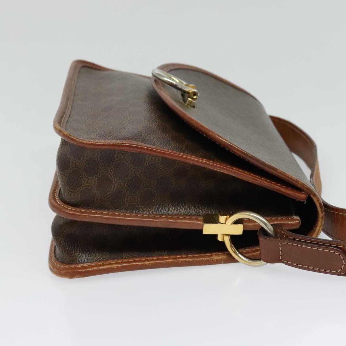 CELINE Macadam Canvas Shoulder Bag PVC Leather Brown Gold Auth 140198