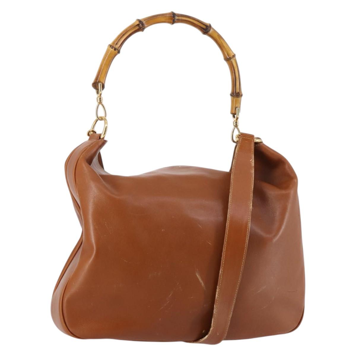 GUCCI Bamboo Shoulder Bag Leather 2way Brown Gold 001 1781 1577 Auth 140200